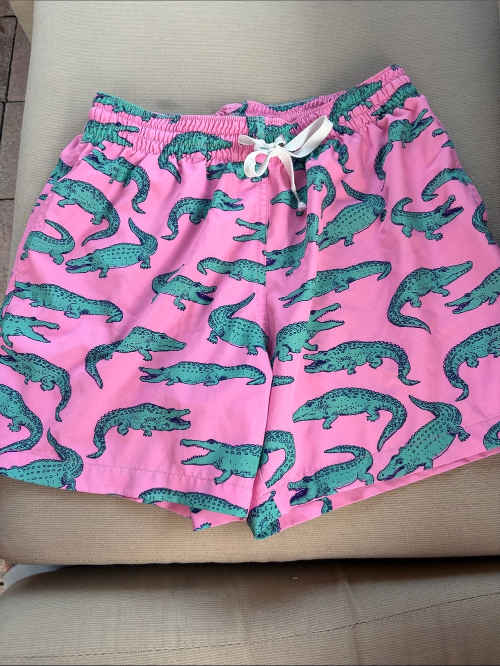 Chubbies  Pink Swim Trunks with Green Alligator Print - small